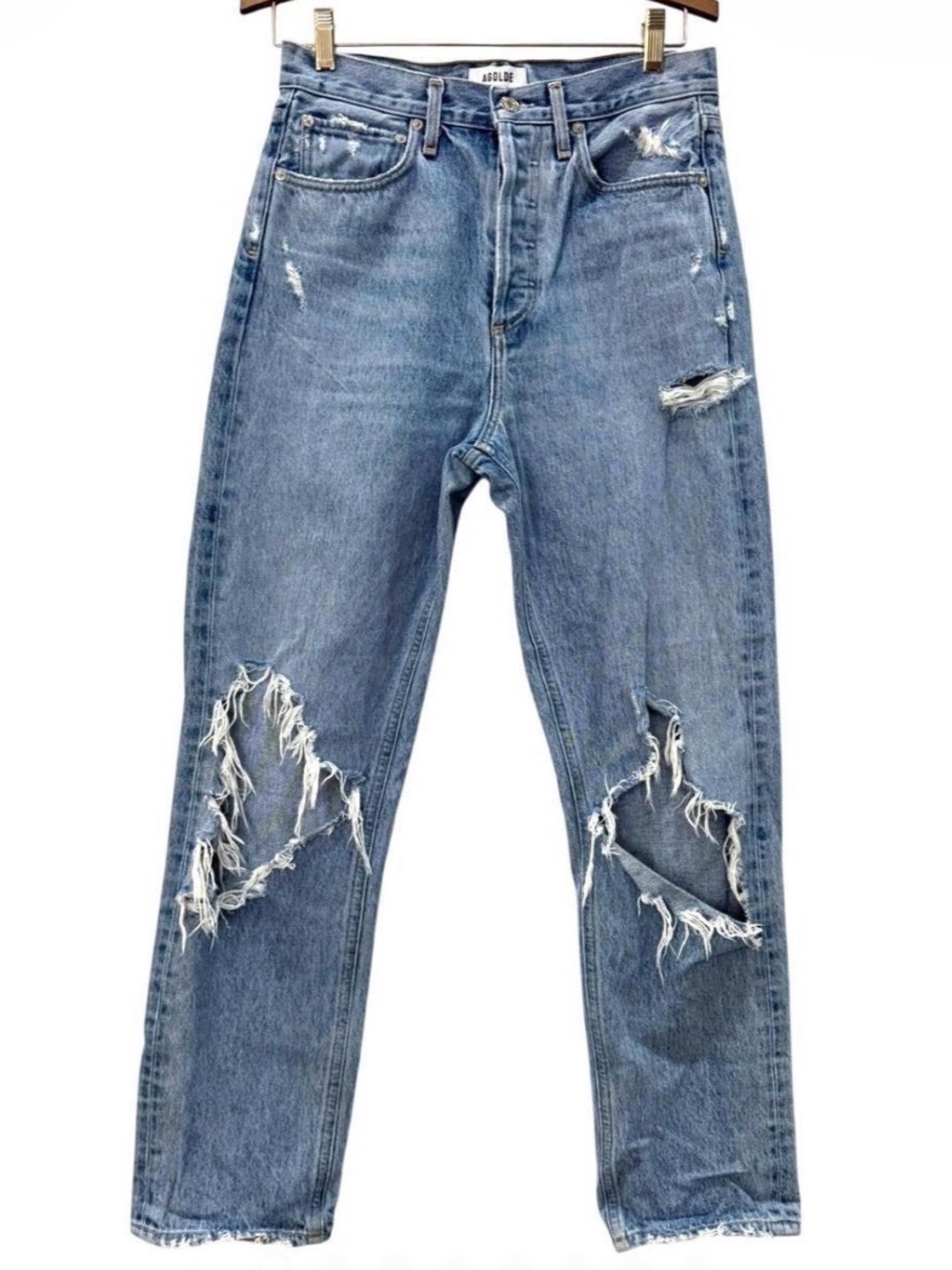 Agolde Women's Blue Distressed Ankle Cropped Jeans